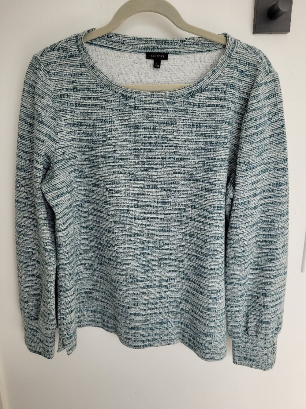 Talbots Womens Long Sleeve Shirt Teal White Size L